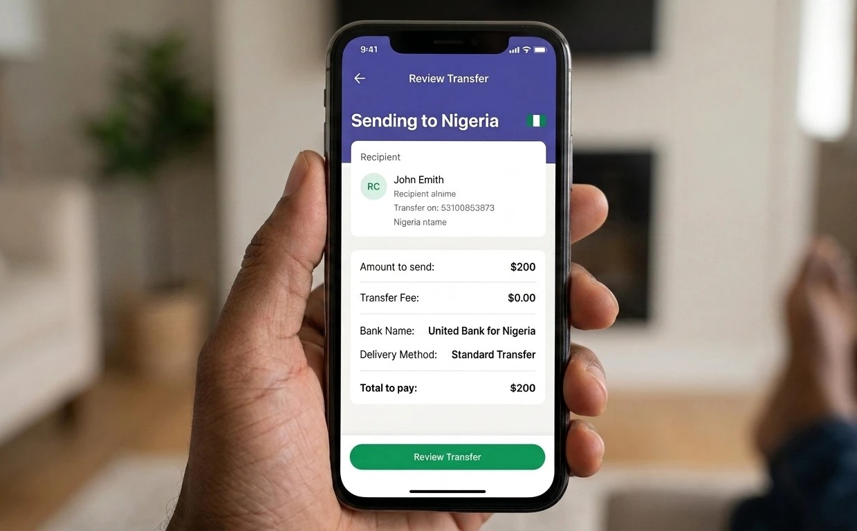 lemfi app on the phone showing 0$ transfer fee, cheap remittance platforms for Nigerians